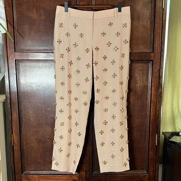 J CREW CAFE CAPRI BEADED EMBELLISHMENT SIZE 8 NWT COLOR BISCUIT - Picture 2 of 16